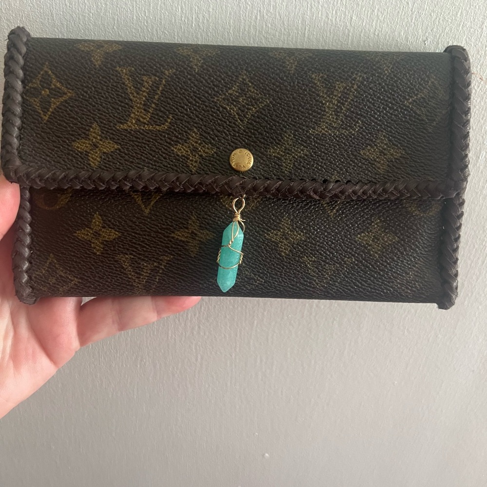 Vintage Boho Louis Vuitton Monogram Wallet with Turquoise Charm